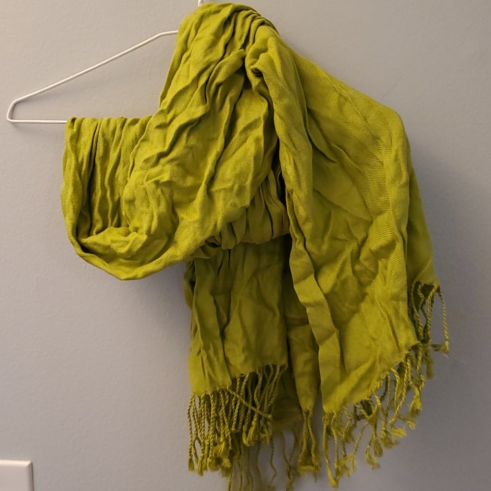 Lime green rayon scarf with fringe